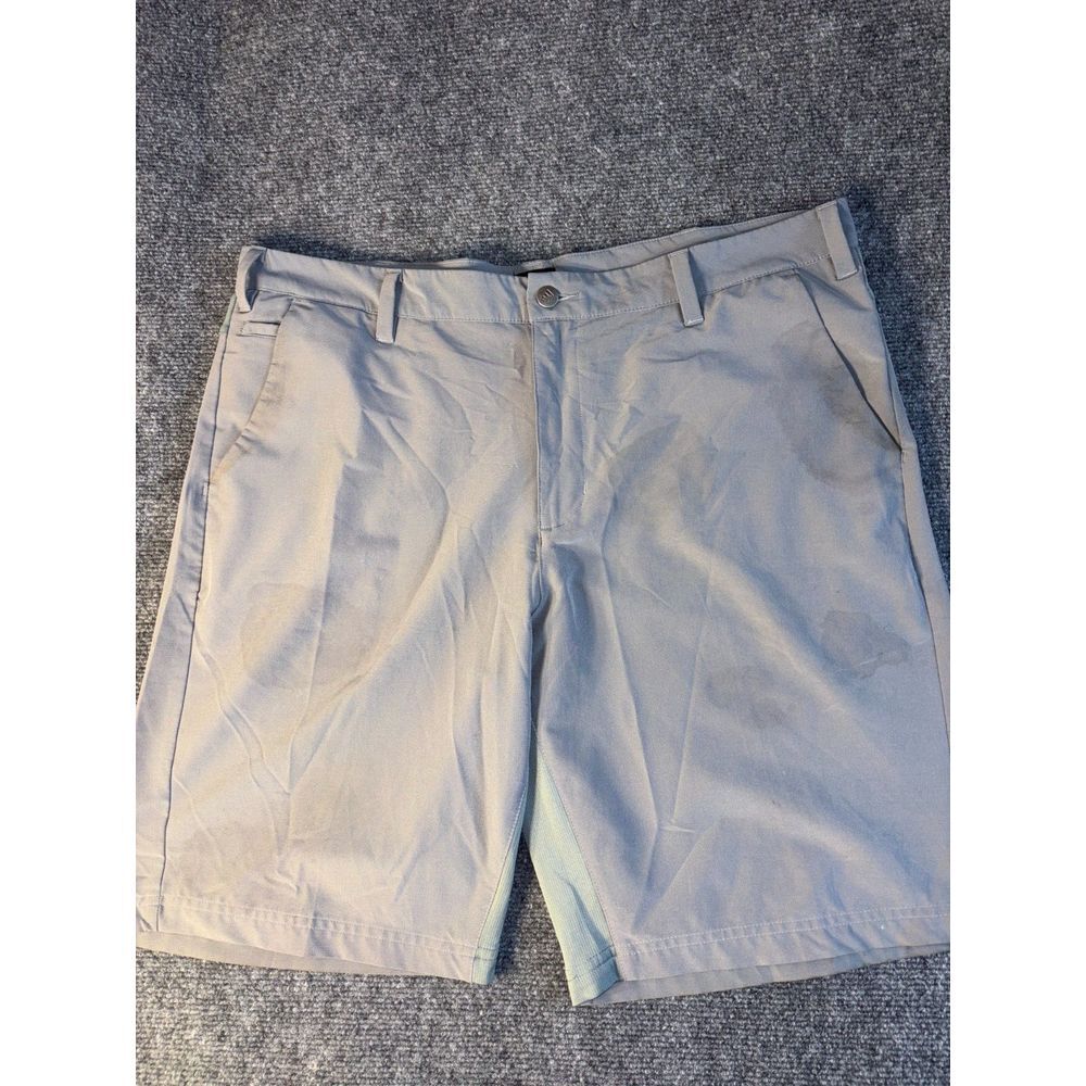adidas Bermuda Shorts Mens Size 36 Beige Flat Front Slash Pocket Spell Out Logo‎